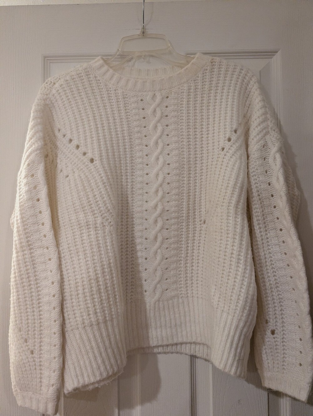 For The Republic Cream Cable Knit Crewneck Sweater